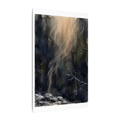 Incense Smoke Winter Canvas Art | Dark Japandi Moody Design