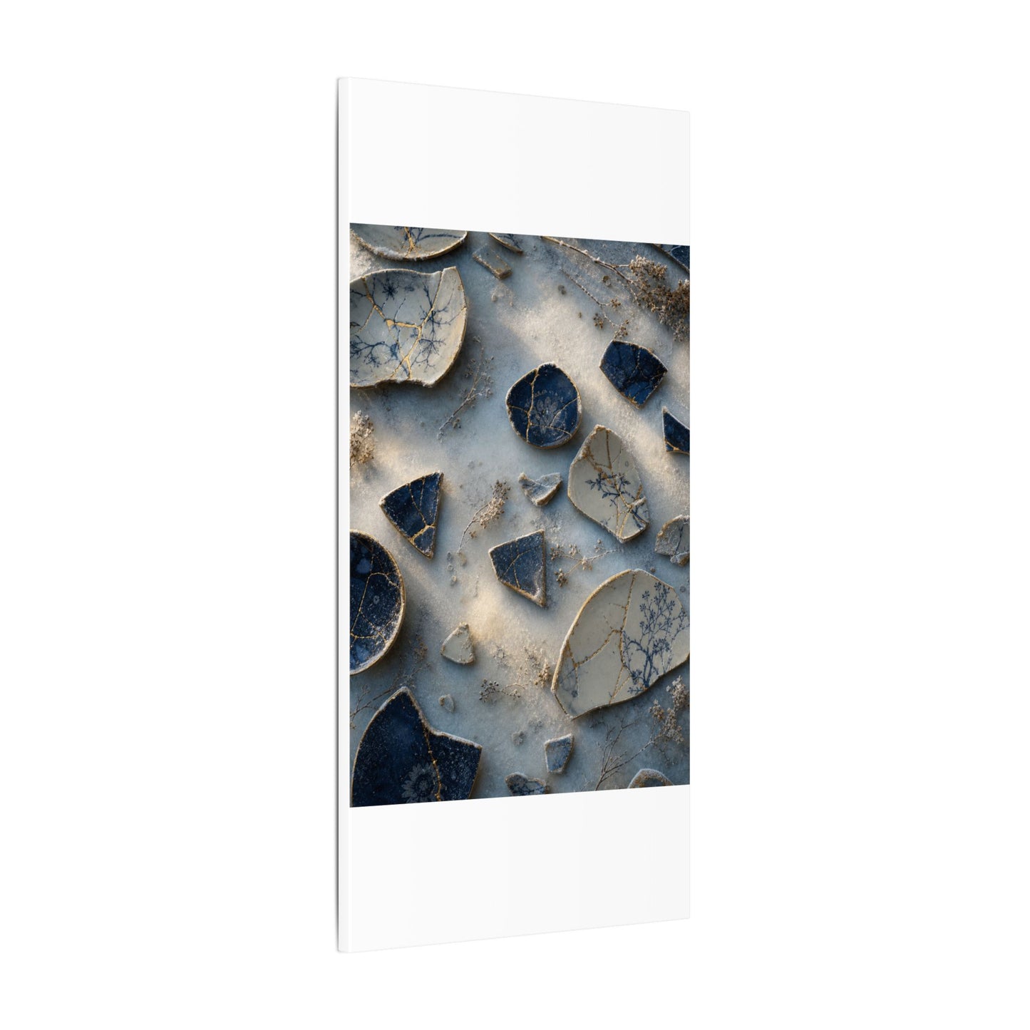 Broken Pottery Canvas Art | Winter Kintsugi Gold Vein Art