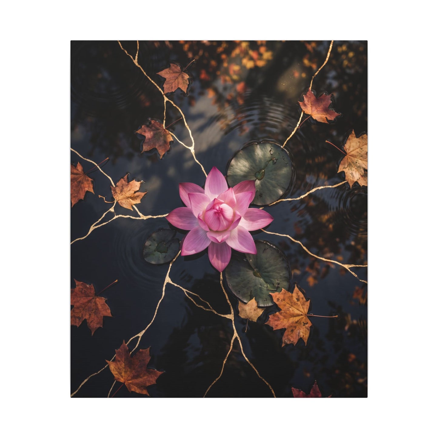 Ma Lotus Flower Canvas Art - Kintsugi Gold Vein