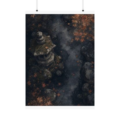 Japandi Stone Lantern in Moonlight | Texture Wall Art Print