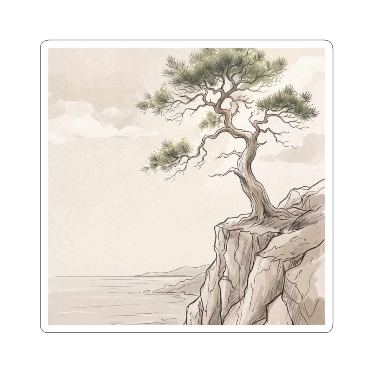 Pine Tree Summer Sticker | Japandi Elegant Design