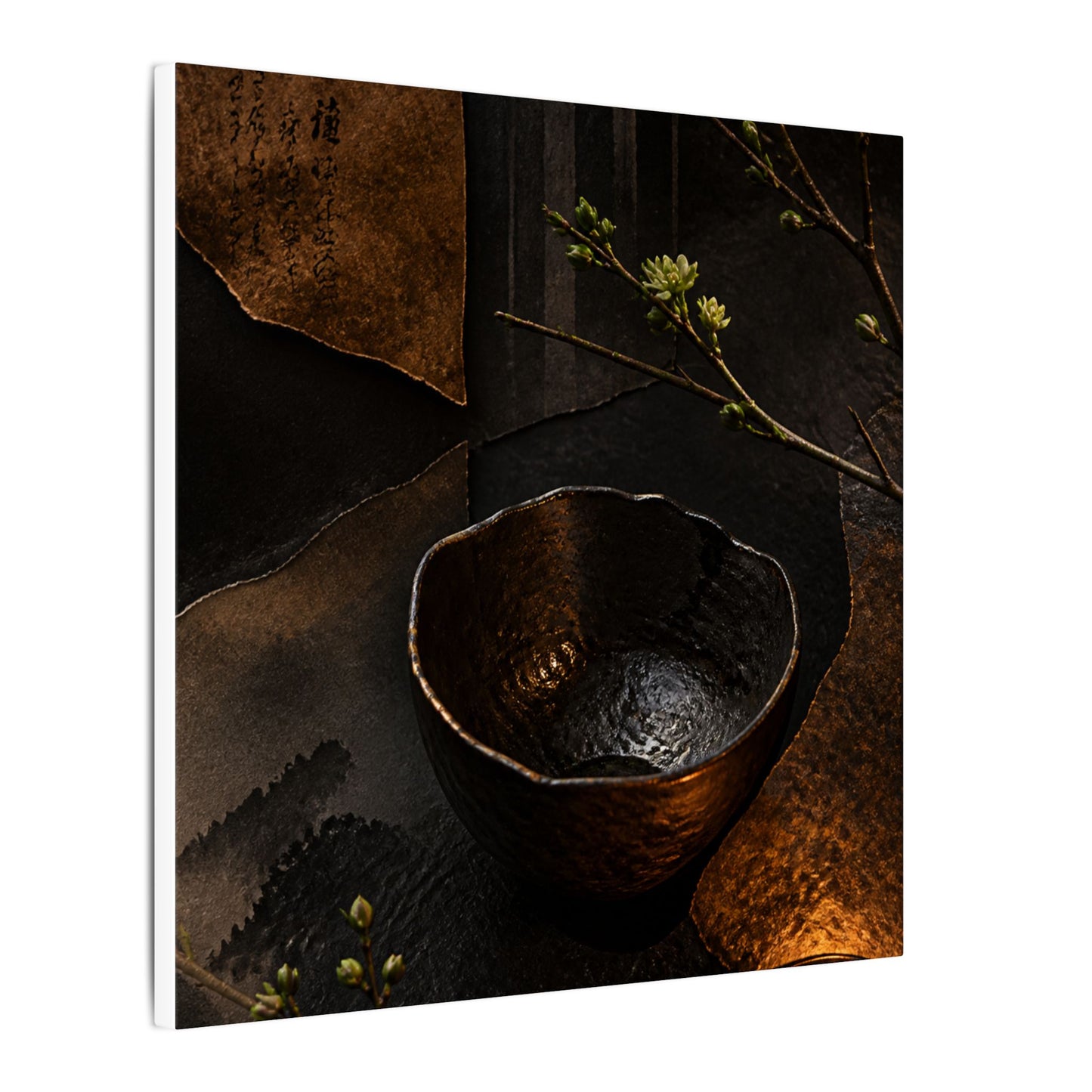Atmospheric Ceramic Bowl Canvas Art - Shadow Zen Dark Japandi