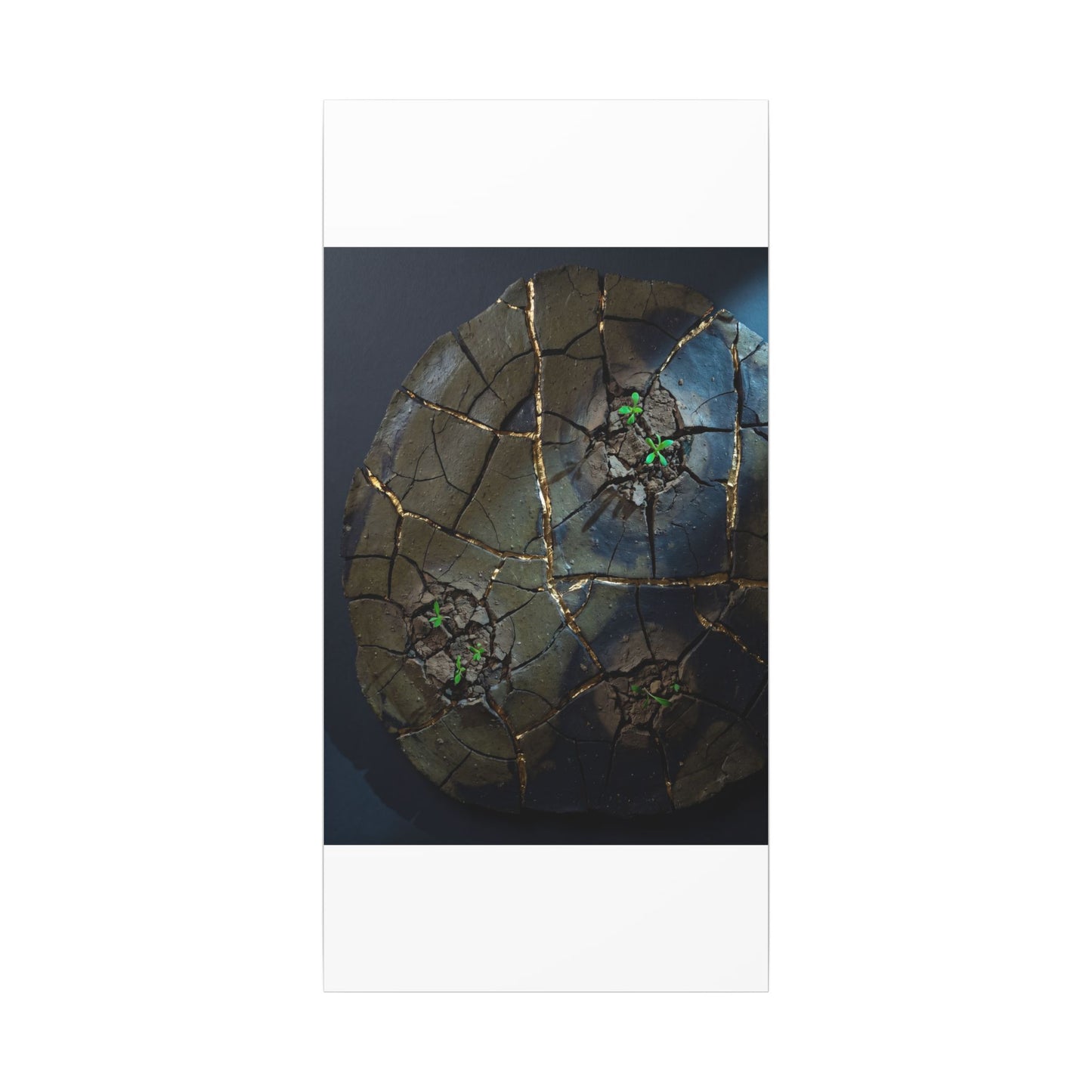 Dark Japandi Cracked Earth in Moonlight | Moody Minimal Canvas Art