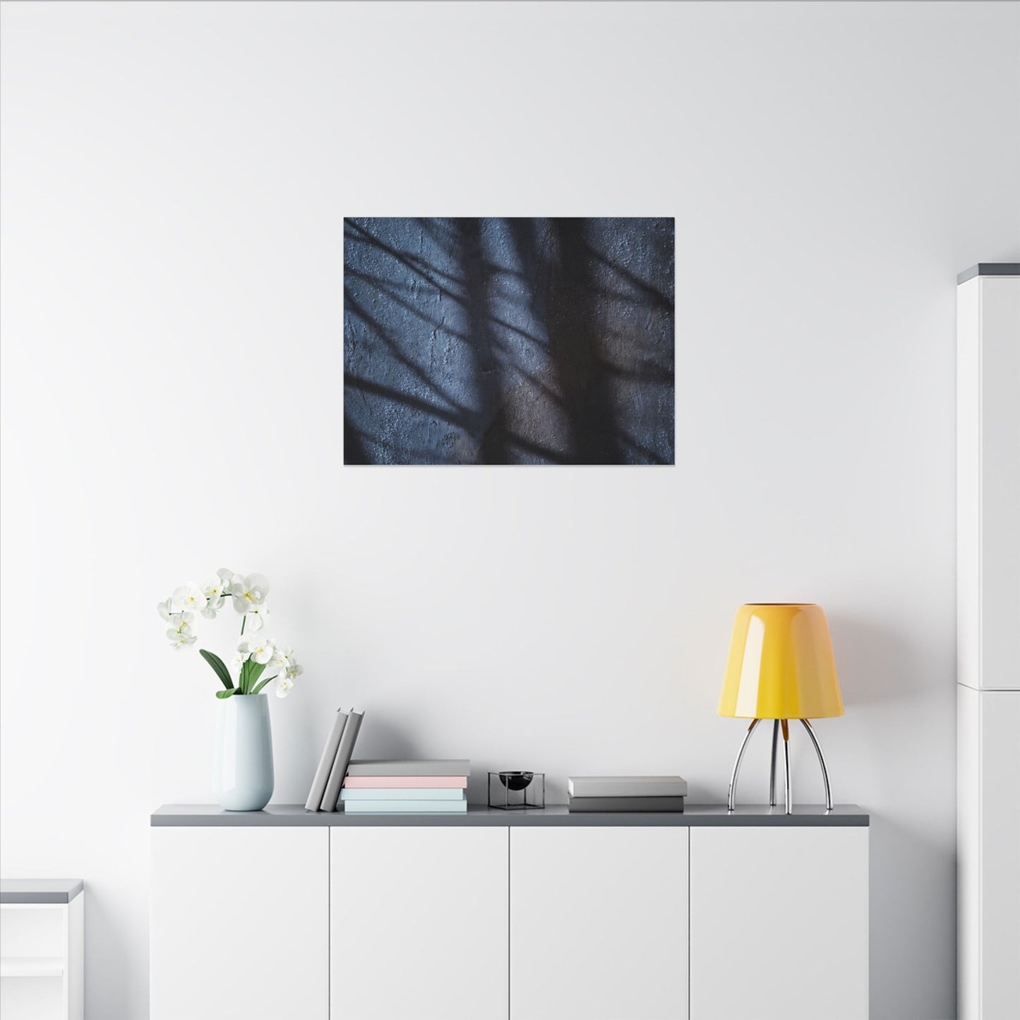 Dark Japandi Shadow Play in Moonlight | Moody Minimal Canvas Art