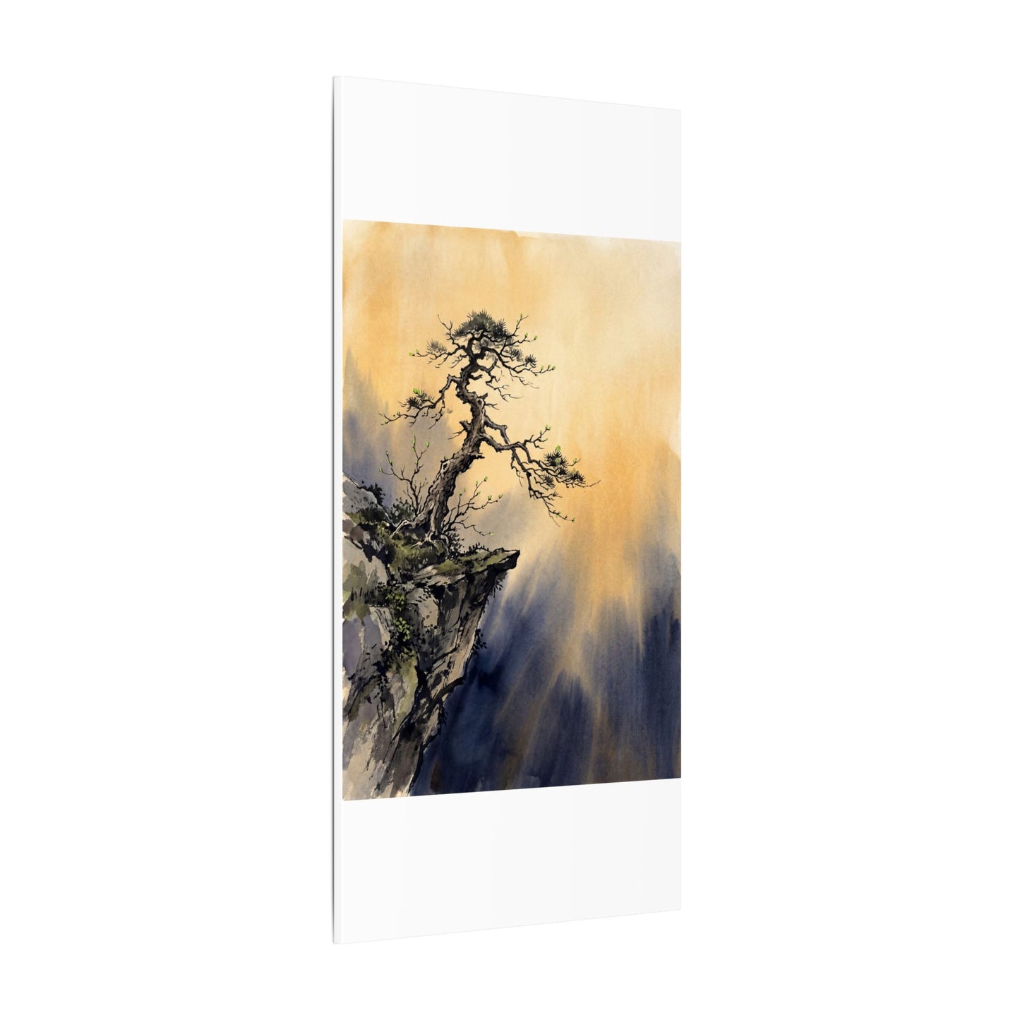Zen Pine Tree in Golden Hour | Sumi E Canvas Art