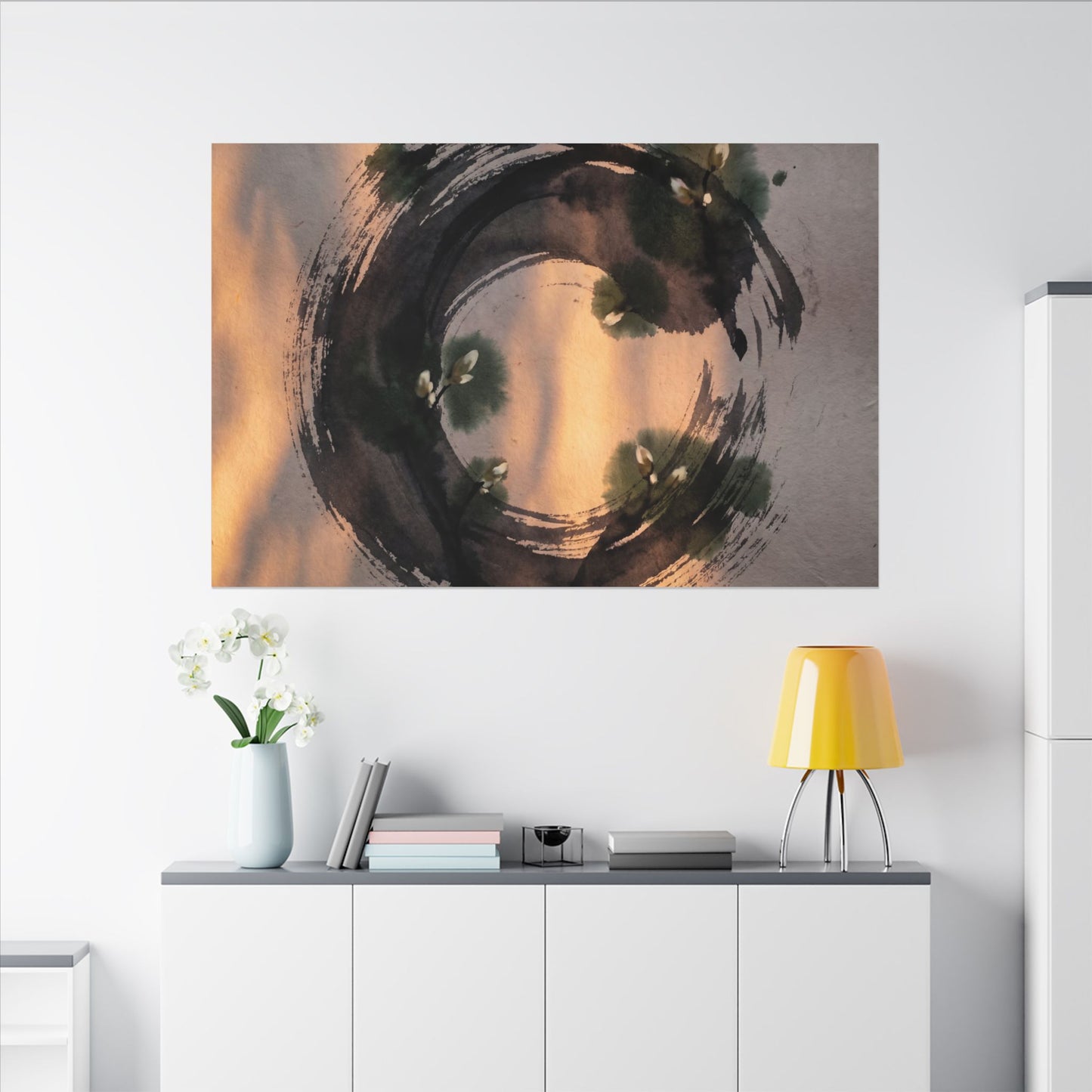 Ink Brushstroke Spring Canvas Art | Dark Japandi Bold Design