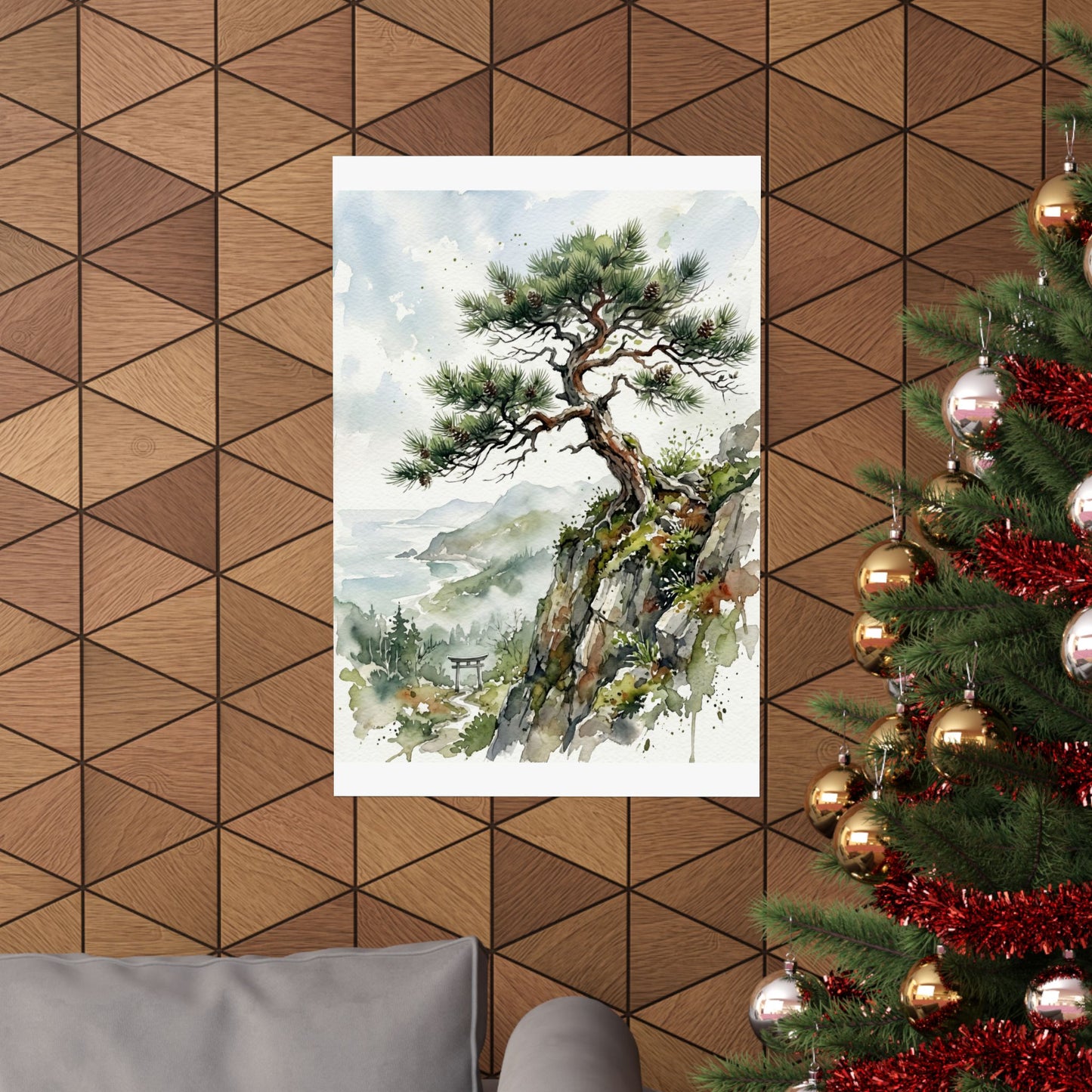 Pine Tree Wall Art Print | Spring Japandi Watercolor Art