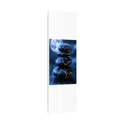 River Stones Canvas Art | Winter Kintsugi Gold Repair Art