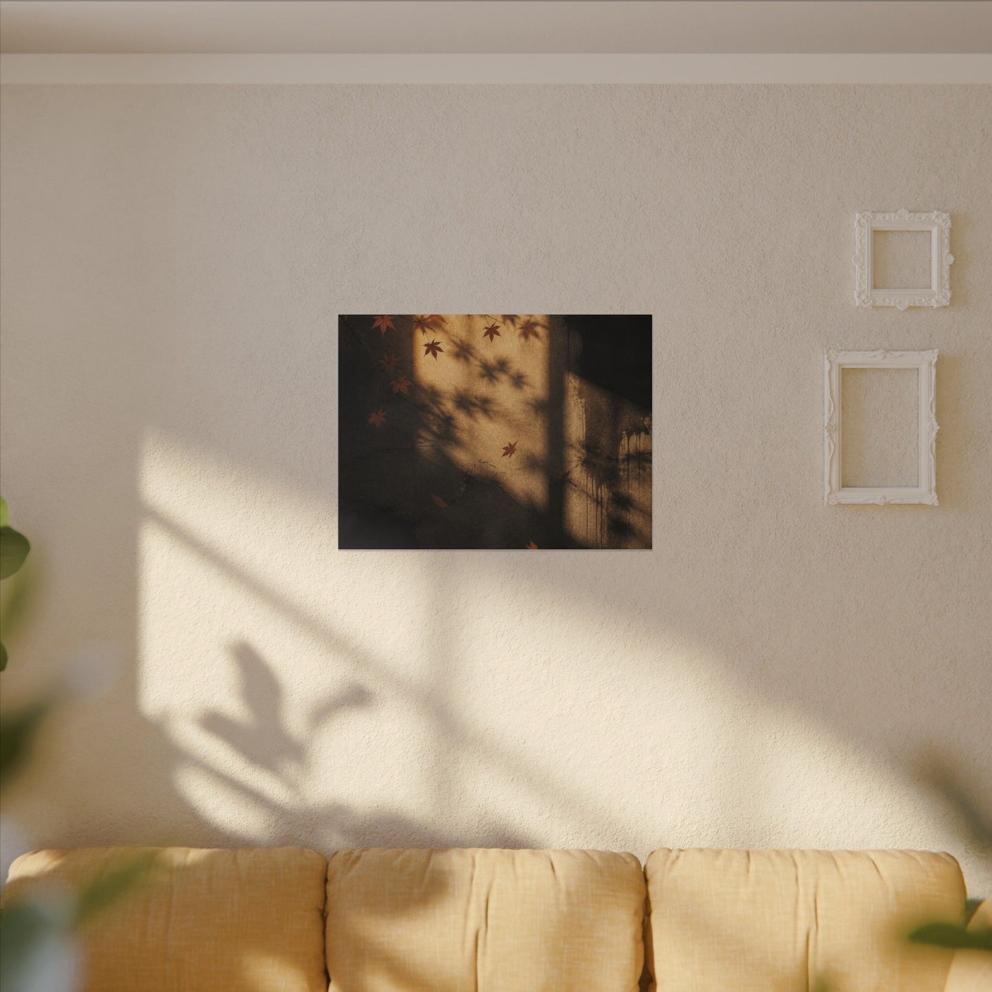 Shadow Play Canvas Art | Autumn Dark Japandi Charcoal Ink Art