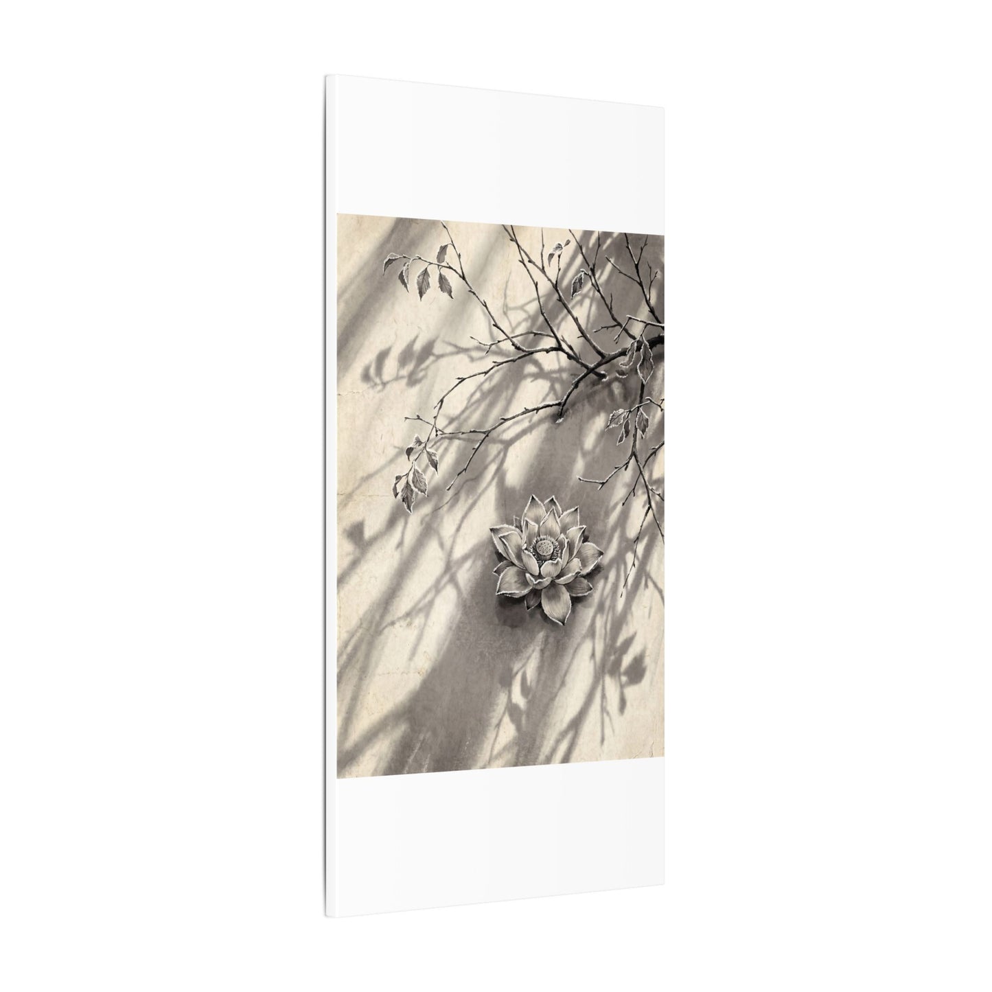 Winter Lotus Flower Sumi E Canvas Art | Contemplative Decor