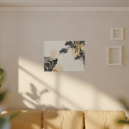 Japandi Pine Tree in Candlelight | Japanese Pattern Canvas Art