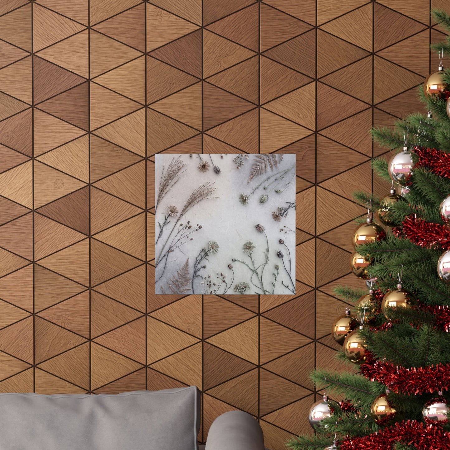 Earthy Dried Flowers Wall Art Print - Japanese Pattern Japandi