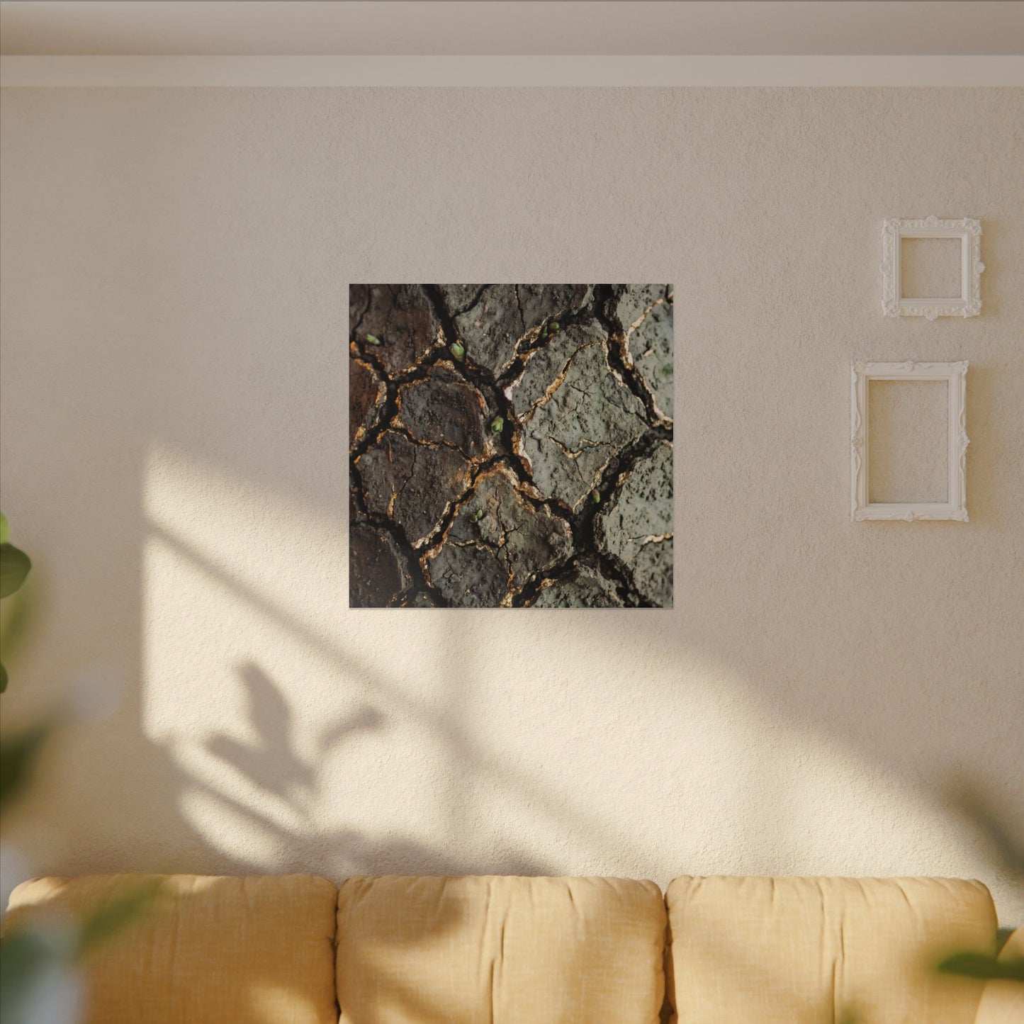 Earthy Cracked Earth Canvas Art - Japanese Pattern Japandi