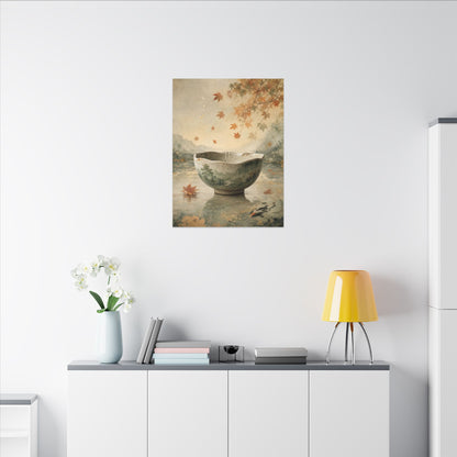 Autumn Ceramic Bowl Watercolor Canvas Art | Cozy Decor