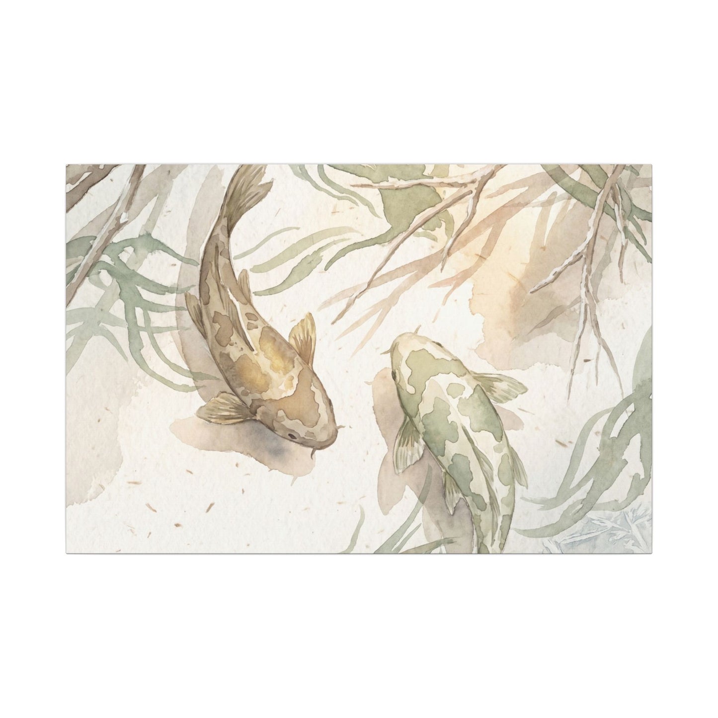 Koi Pond Canvas Art | Winter Japandi Watercolor Art Art Print