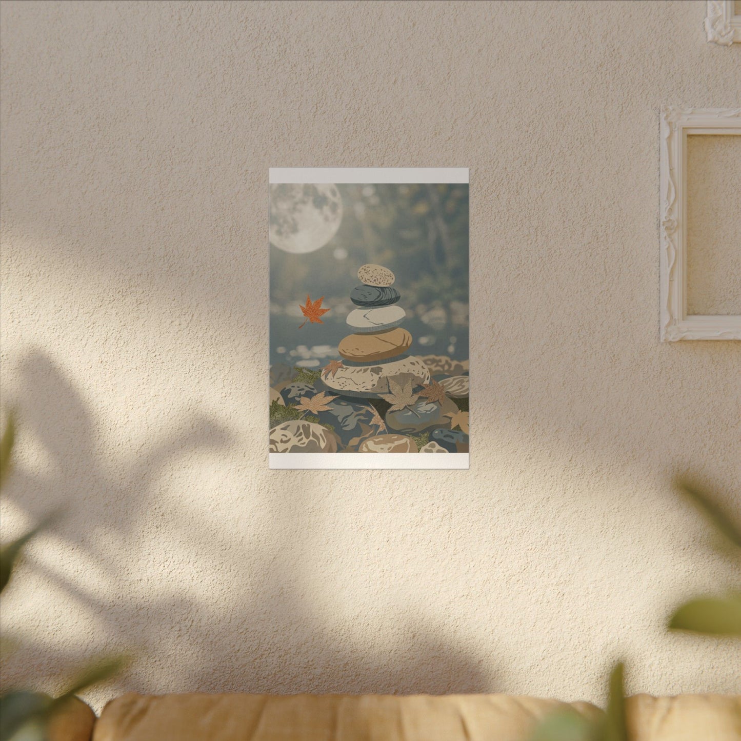 Warm River Stones Canvas Art - Japanese Pattern Japandi