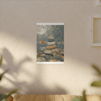 Warm River Stones Canvas Art - Japanese Pattern Japandi