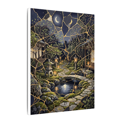 Kintsugi Moonlit Garden in Candlelight | Gold Vein Canvas Art
