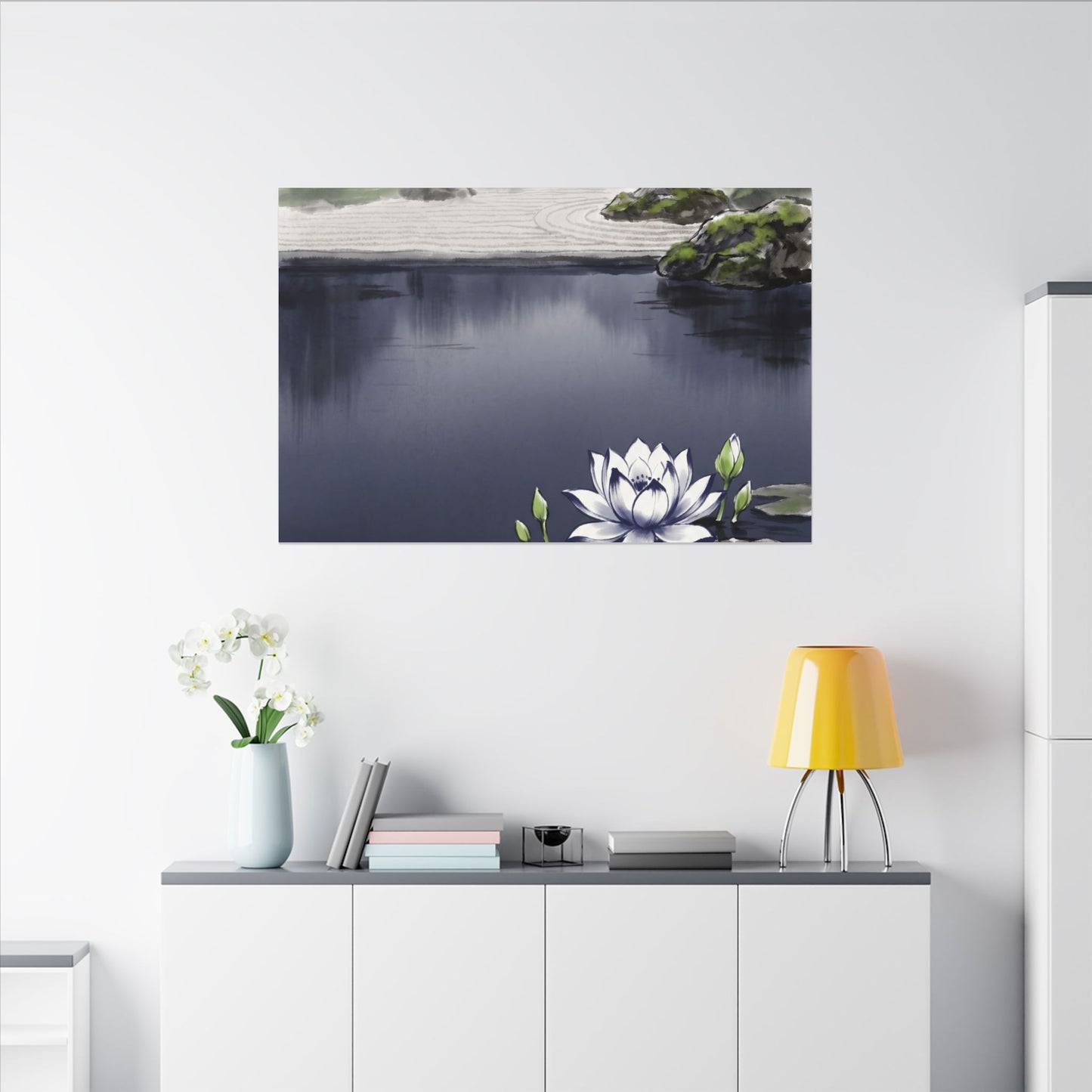 Lotus Flower Karesansui Canvas Art | Tranquil Zen Art