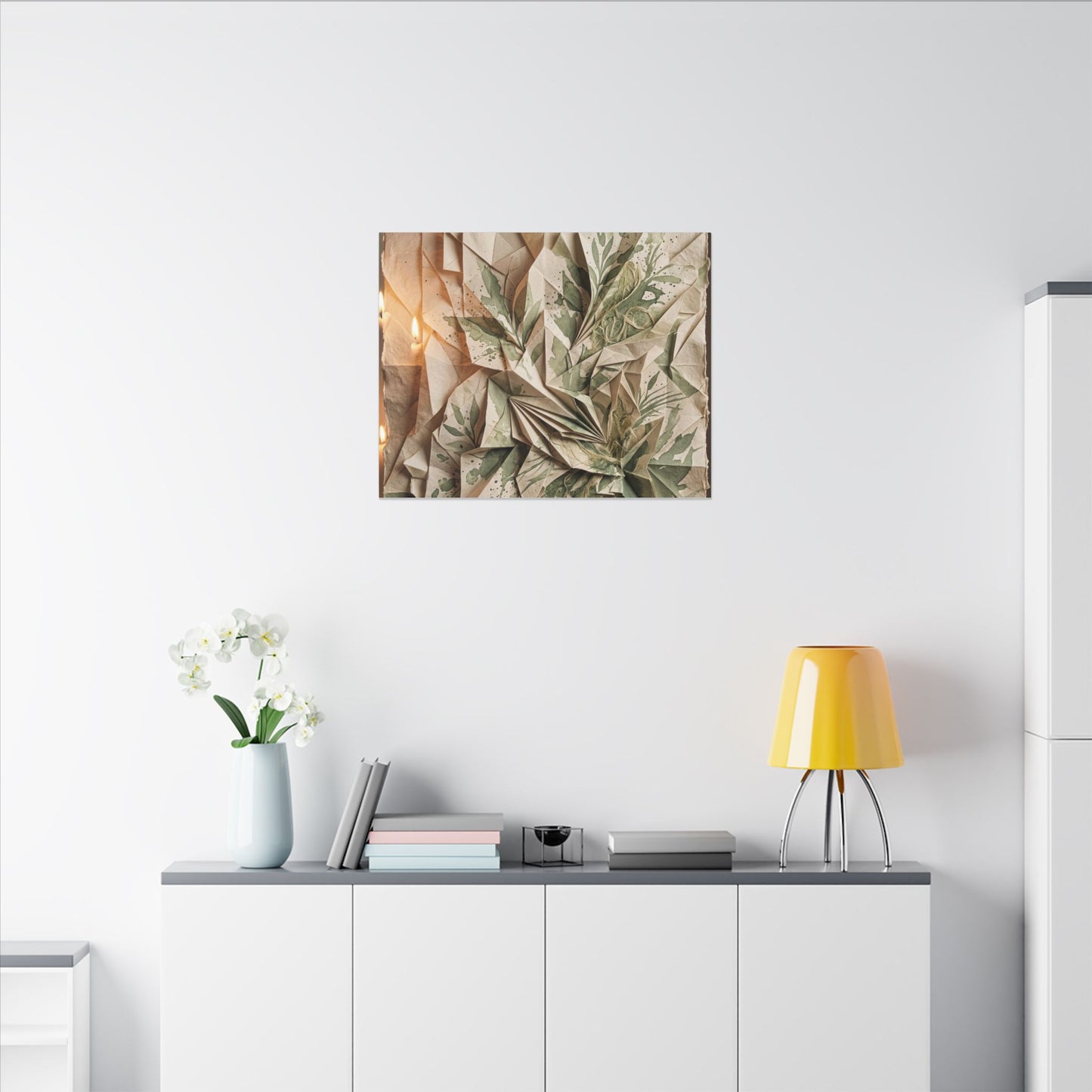Japandi Paper Fold in Candlelight | Texture Canvas Art