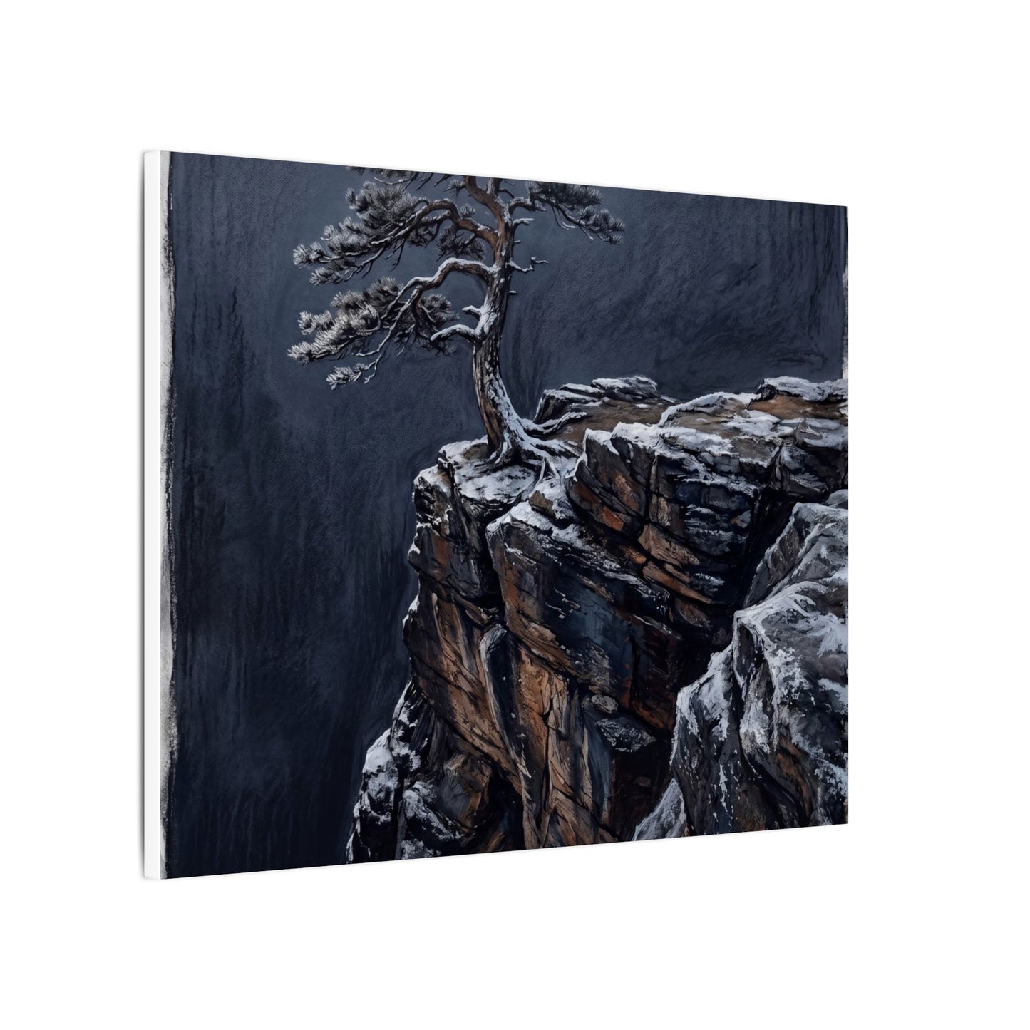 Dark Japandi Pine Tree in Dawn | Dark Texture Canvas Art