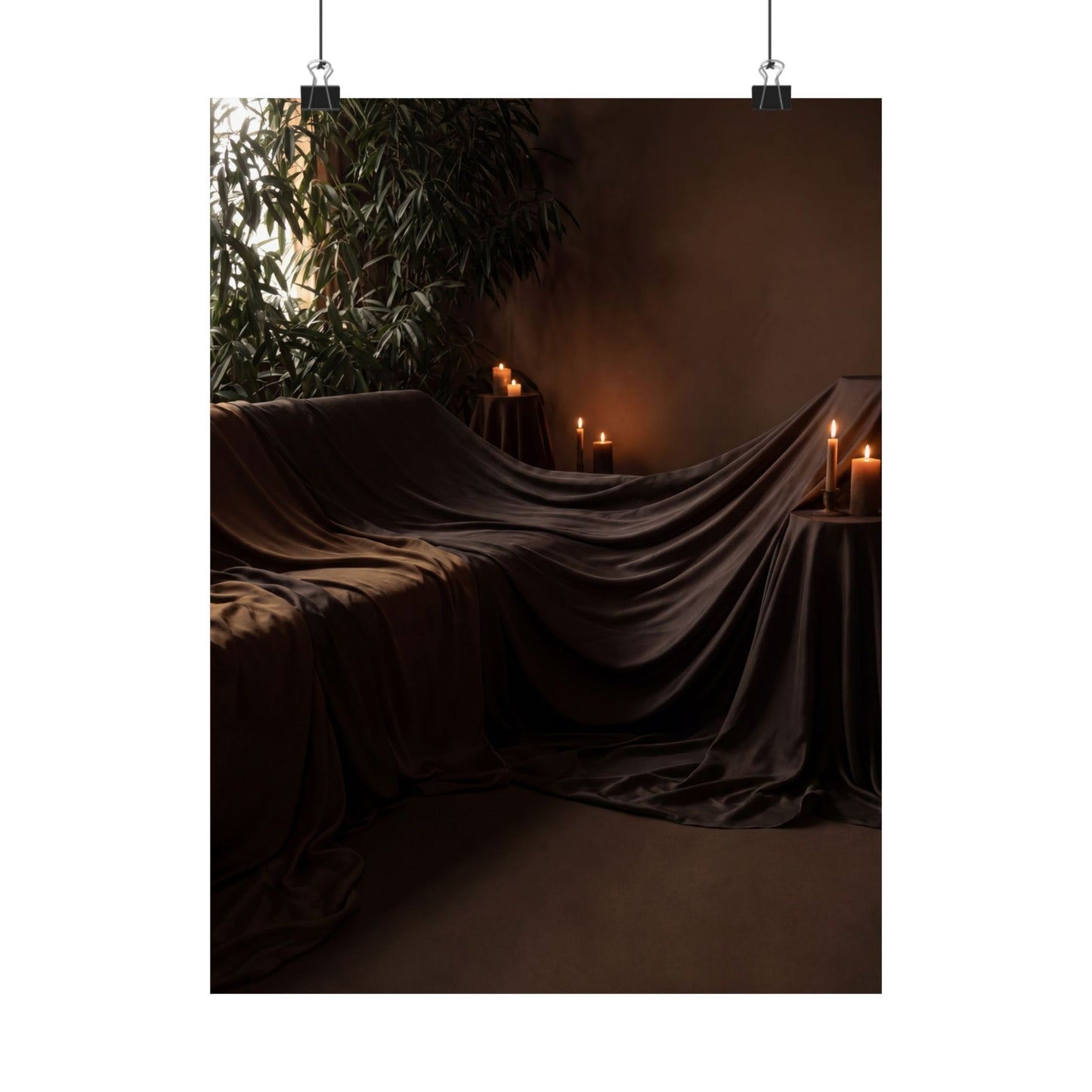 Candlelight Silk Drape Wall Art Print - Dark Japandi Ma