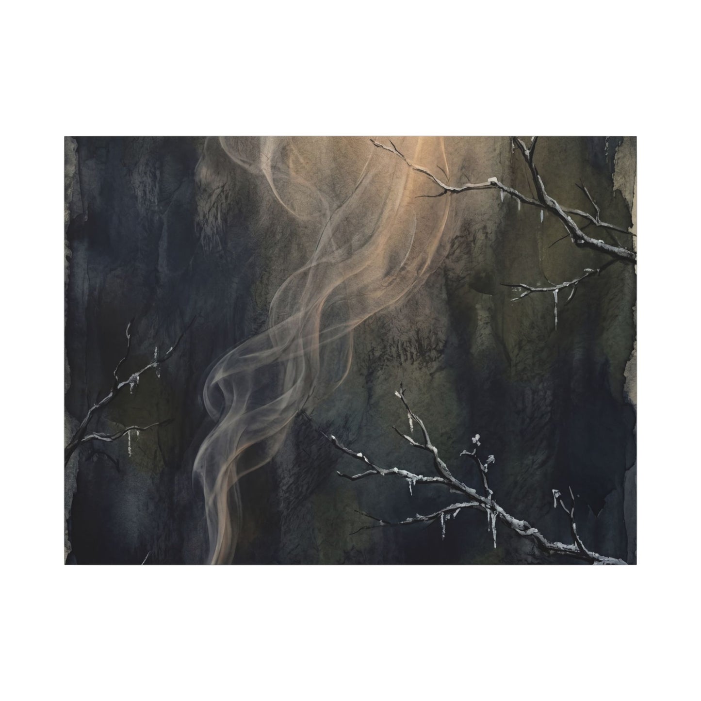 Incense Smoke Winter Canvas Art | Dark Japandi Moody Design