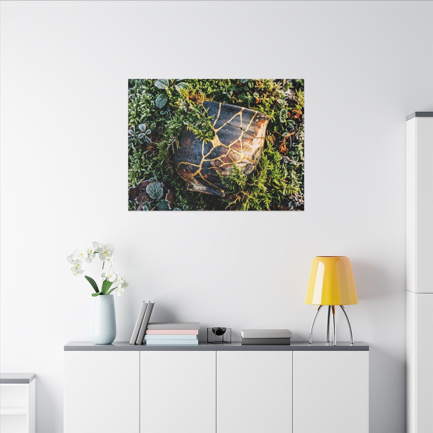 Artful Moss Close Up Canvas Art - Gold Repair Kintsugi