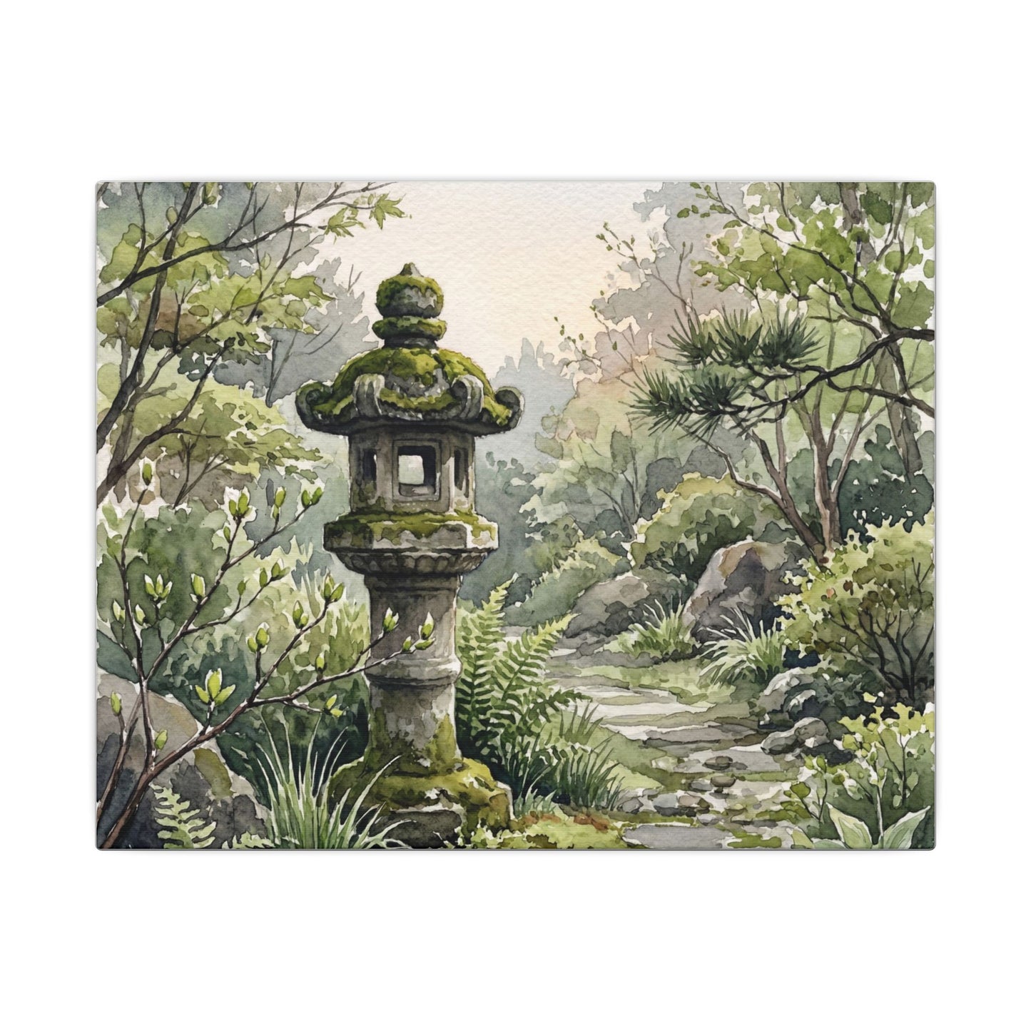 Neutral Stone Lantern Canvas Art - Watercolor Japandi