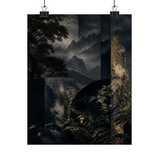 Fukinsei Mountain Mist Wall Art Print - Dark Japandi Moody Minimal