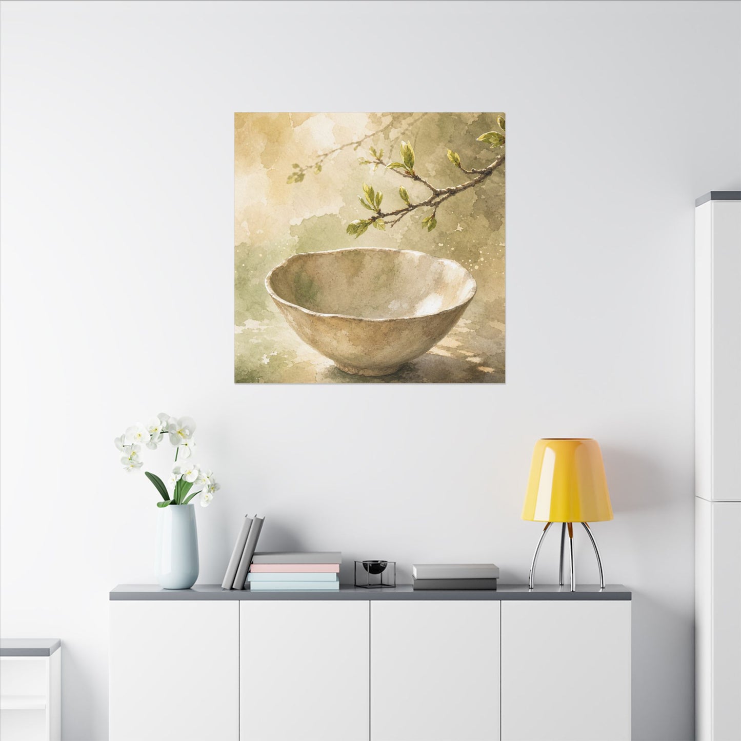 Warm Ceramic Bowl Canvas Art - Watercolor Japandi