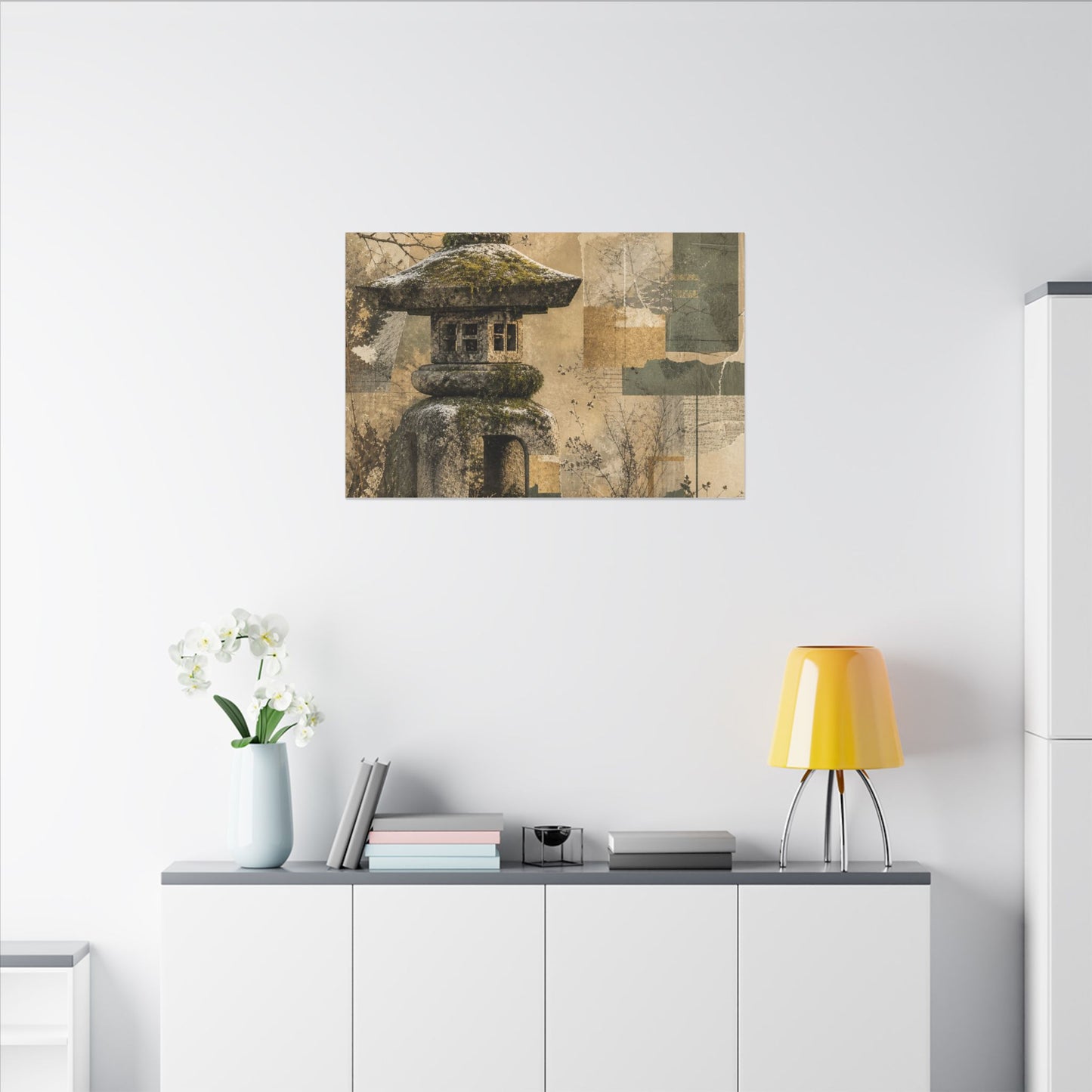 Elegant Stone Lantern Canvas Art - Texture Japandi