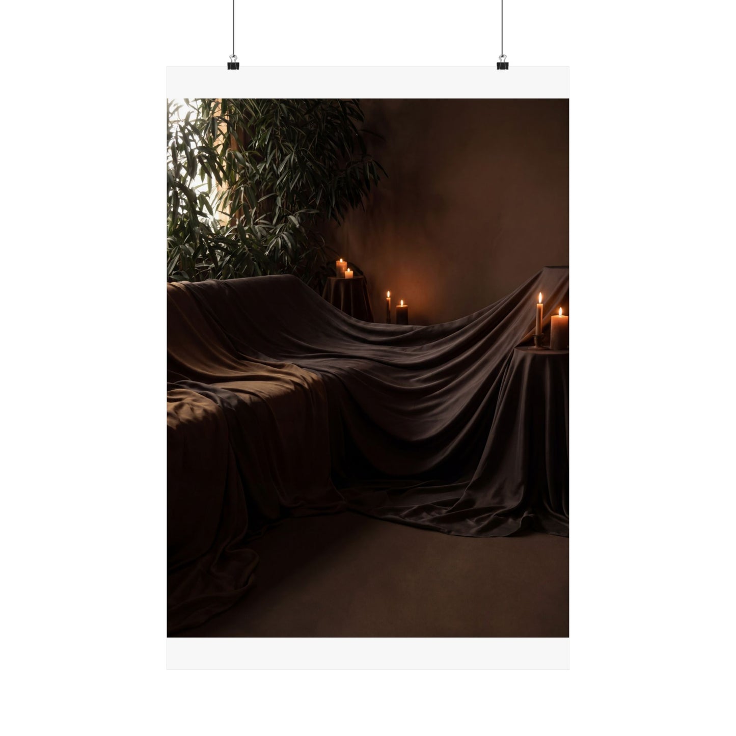 Candlelight Silk Drape Wall Art Print - Dark Japandi Ma