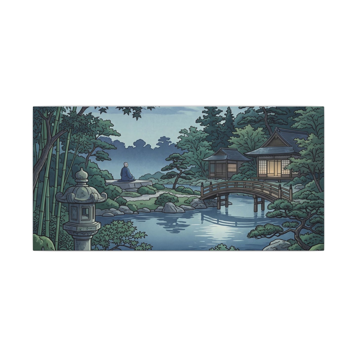 Summer Moonlit Garden Ukiyo E Inspired Canvas Art | Serene Decor