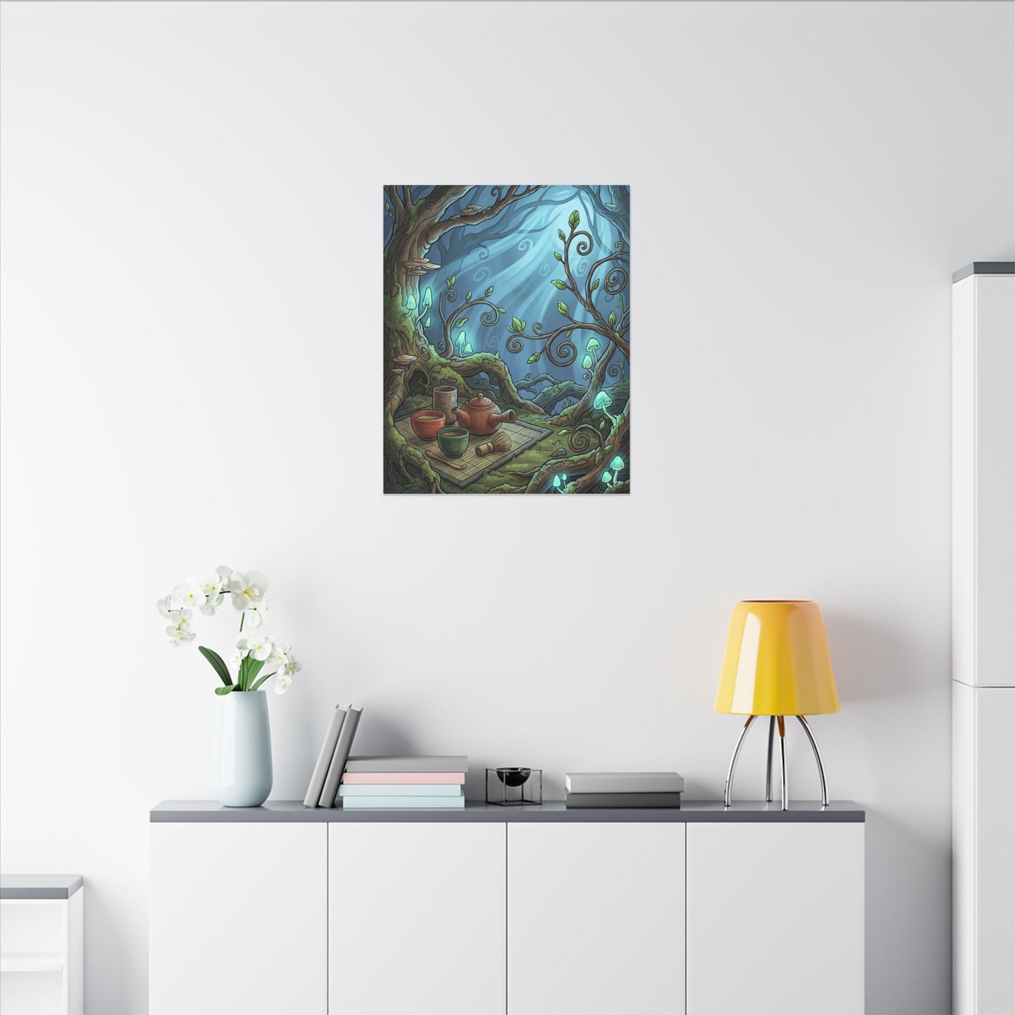 Spring Tea Ceremony Forest Whimsy Canvas Art | Cozy Decor