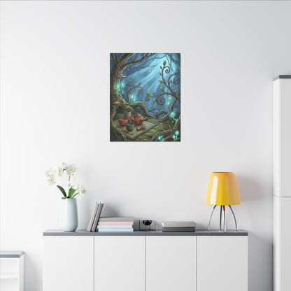 Spring Tea Ceremony Forest Whimsy Canvas Art | Cozy Decor