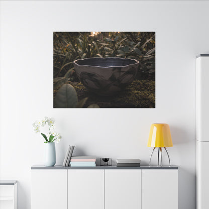 Ceramic Bowl Canvas Art | Summer Dark Japandi Charcoal Ink Art