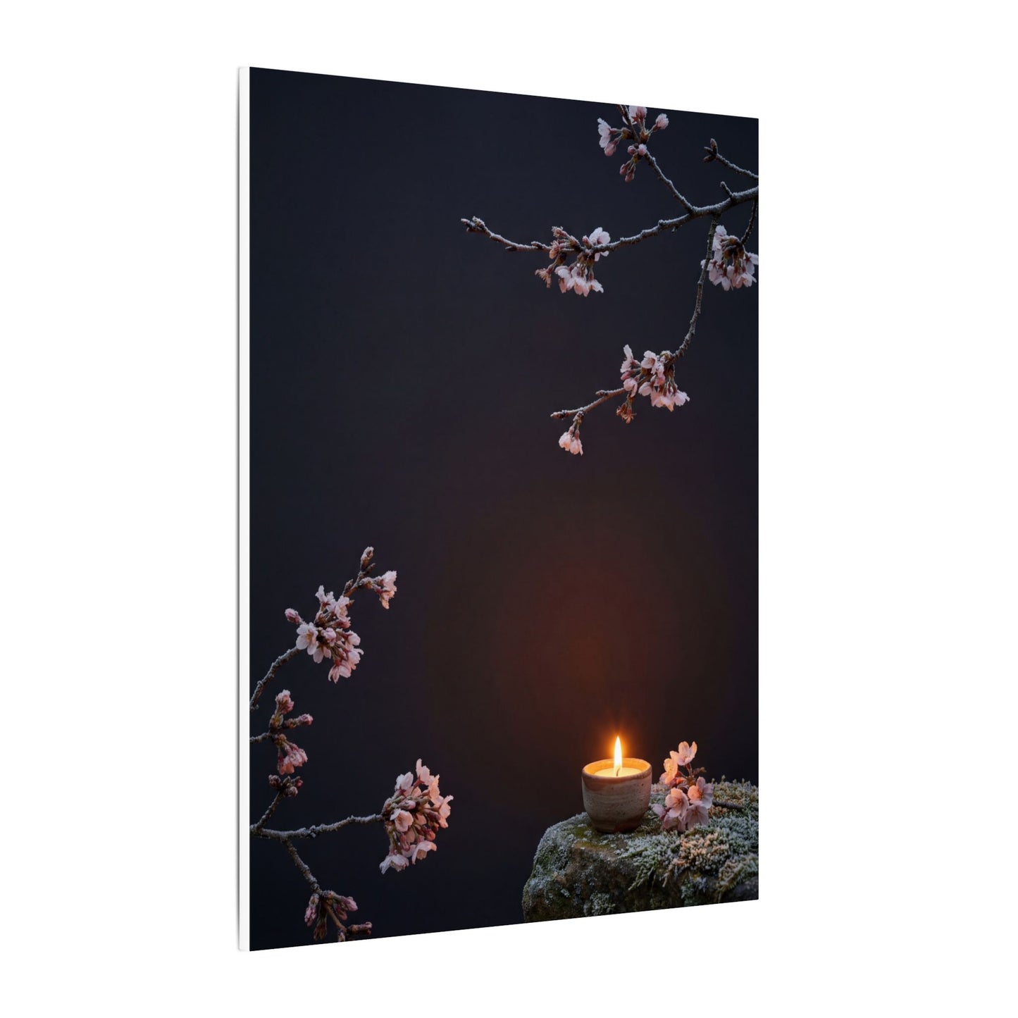 Dark Japandi Cherry Blossom in Candlelight | Moody Minimal Canvas Art