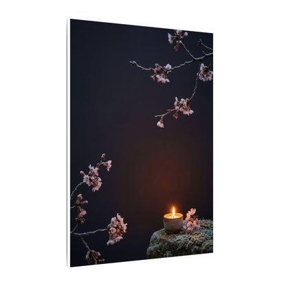 Dark Japandi Cherry Blossom in Candlelight | Moody Minimal Canvas Art