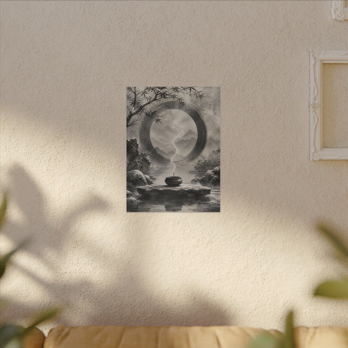 Incense Smoke Canvas Art | Winter Zen Sumi E Art