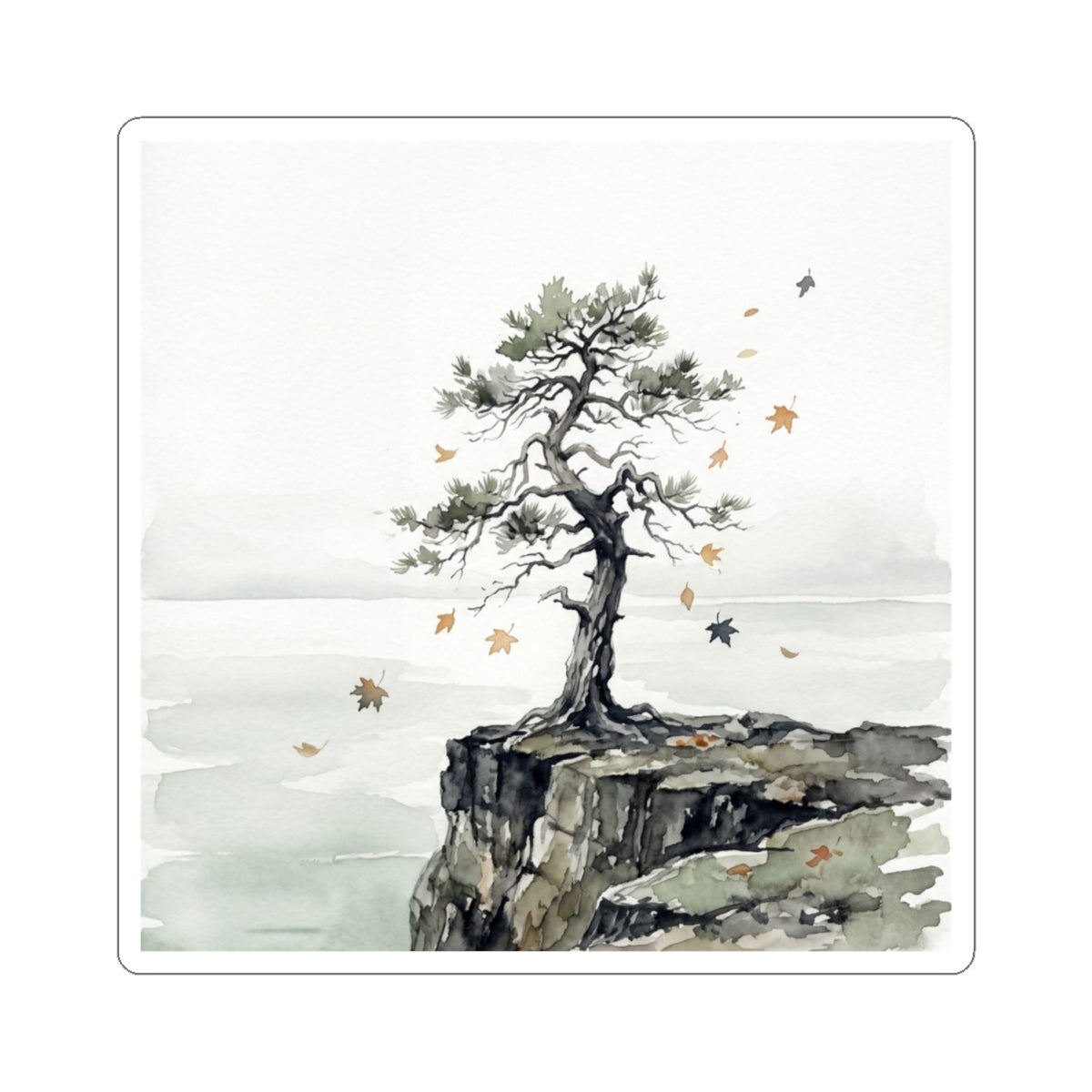 Pine Tree Sticker | Autumn Japandi Watercolor Art