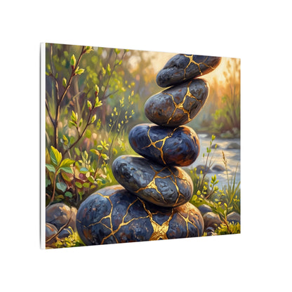 Spring River Stones Gold Repair Canvas Art | Healing Decor