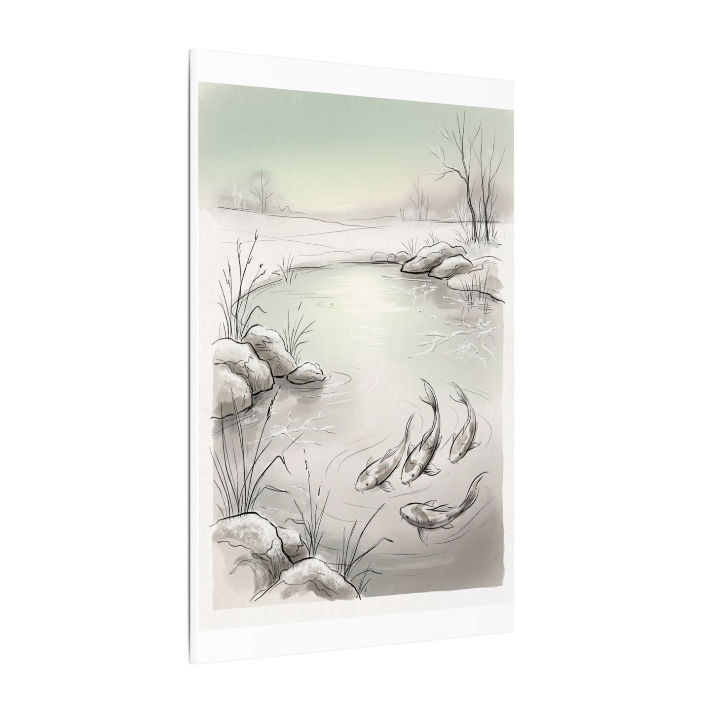 Koi Pond Minimal Line Canvas Art | Cozy Japandi Art