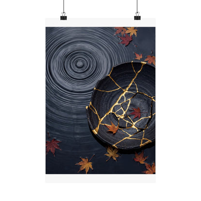 Kintsugi Water Ripple in Overcast | Gold Repair Wall Art Print