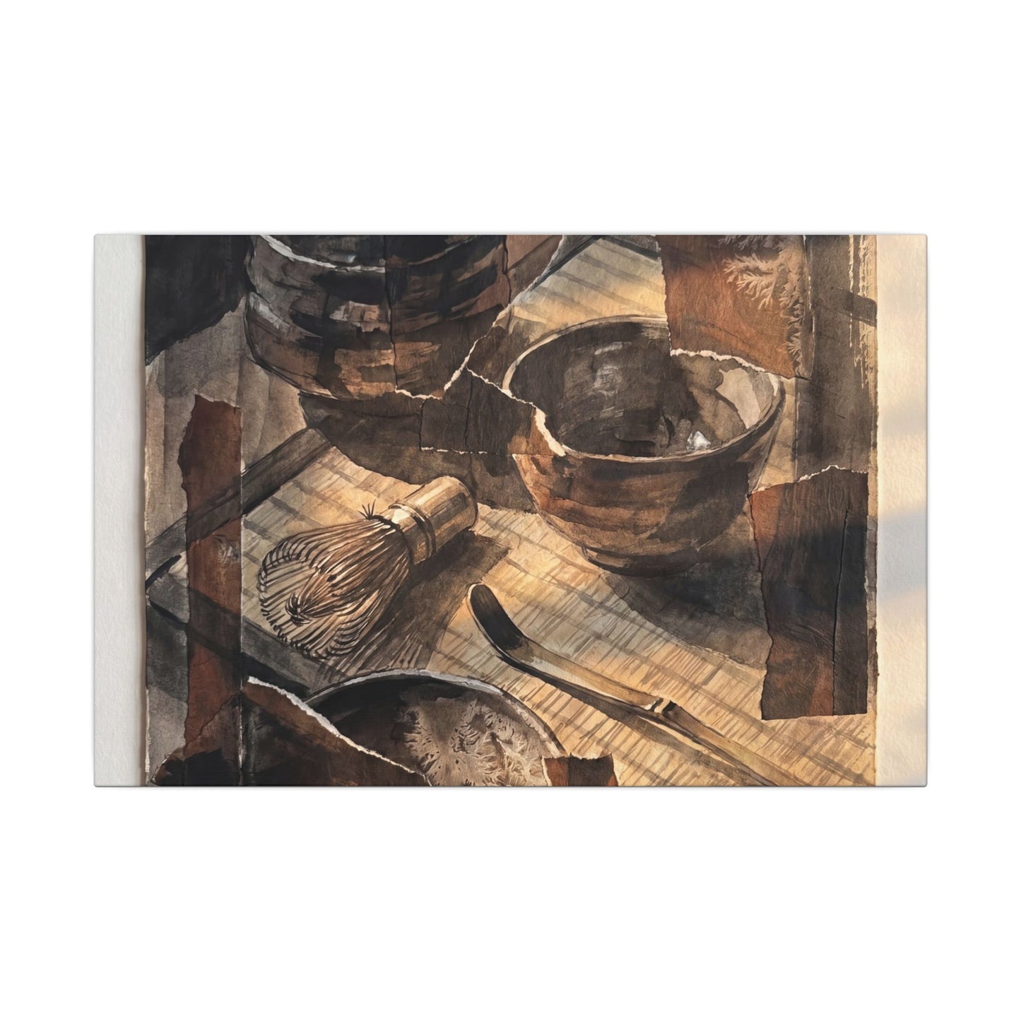 Tea Ceremony Charcoal Ink Canvas Art | Luxurious Dark Japandi Art
