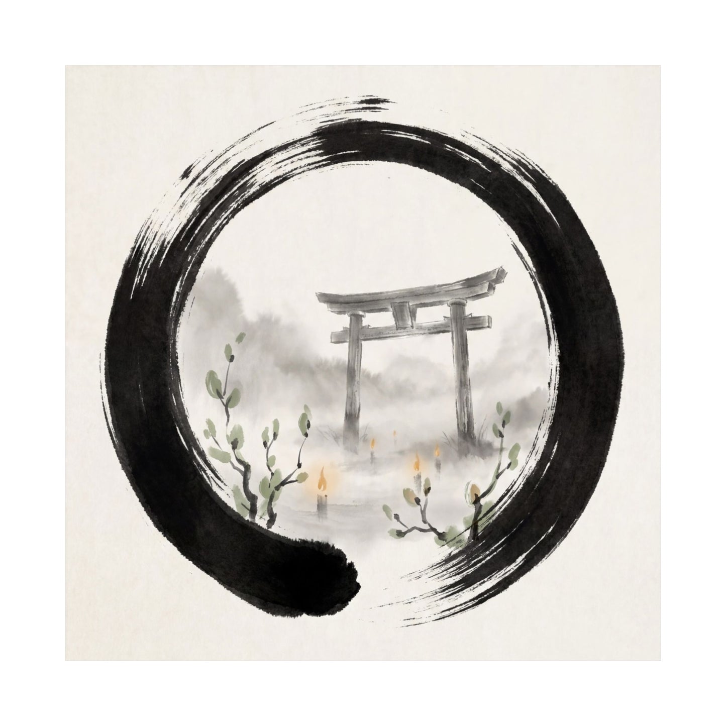 Spring Torii Gate Enso Wall Art Print | Calm Decor