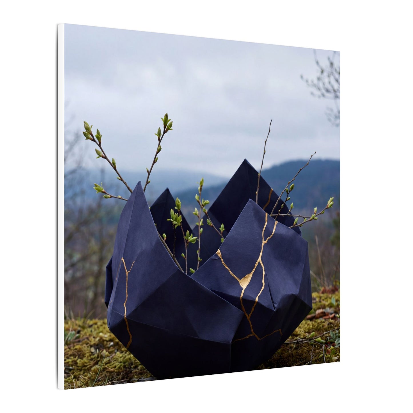 Paper Fold Canvas Art | Spring Kintsugi Gold Repair Art