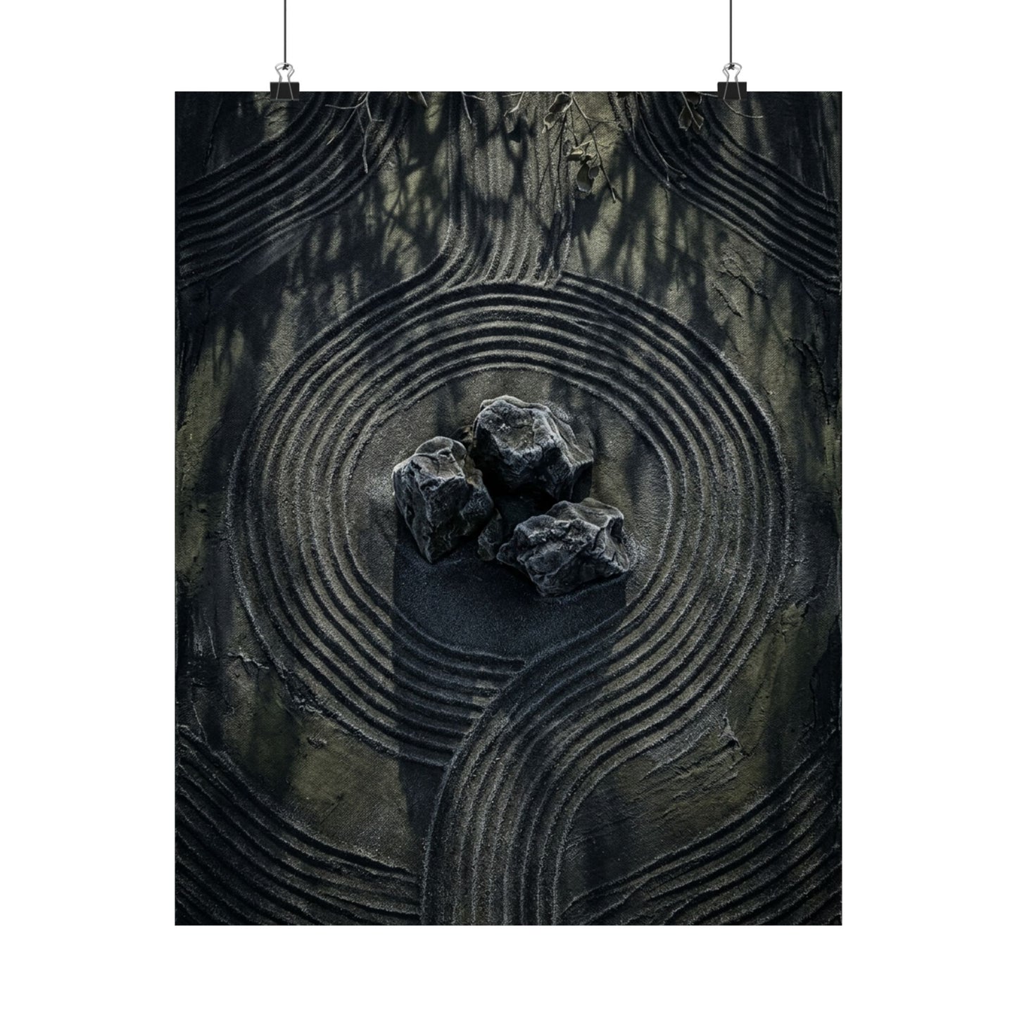 Winter Rock Garden Dark Texture Wall Art Print | Atmospheric Decor