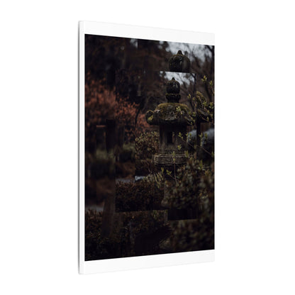 Stone Lantern Spring Canvas Art | Dark Japandi Bold Design