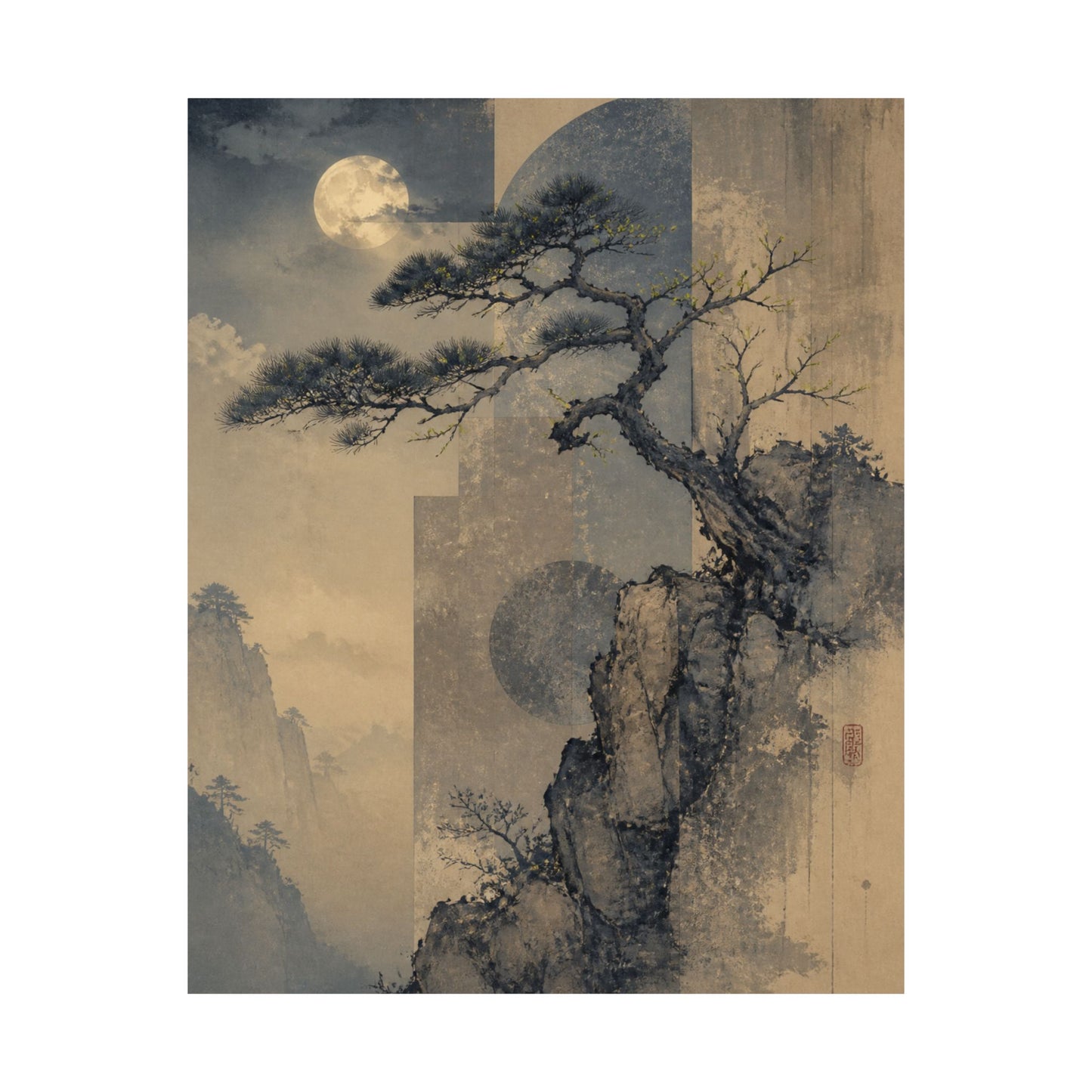 Ma Pine Tree Wall Art Print - Japandi Japanese Pattern